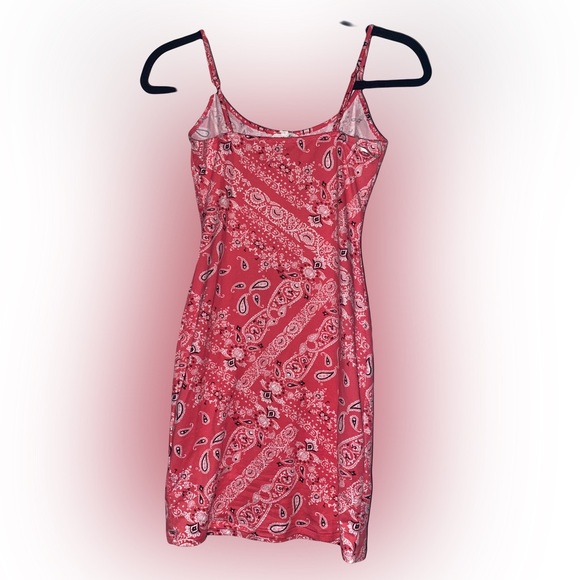 Hot Pink Bear Dance Paisley Bandana Print Bodycon Spaghetti Strap Dress (Small) - Picture 2 of 4
